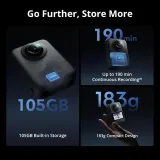 View 5 of Open Box-DJI Osmo 360 Camera Standard Combo 1-Inch 360° Imaging Native 8K Video 105GB Storage 120MP Photo 100-Min 8K Recording 360 Action Camera